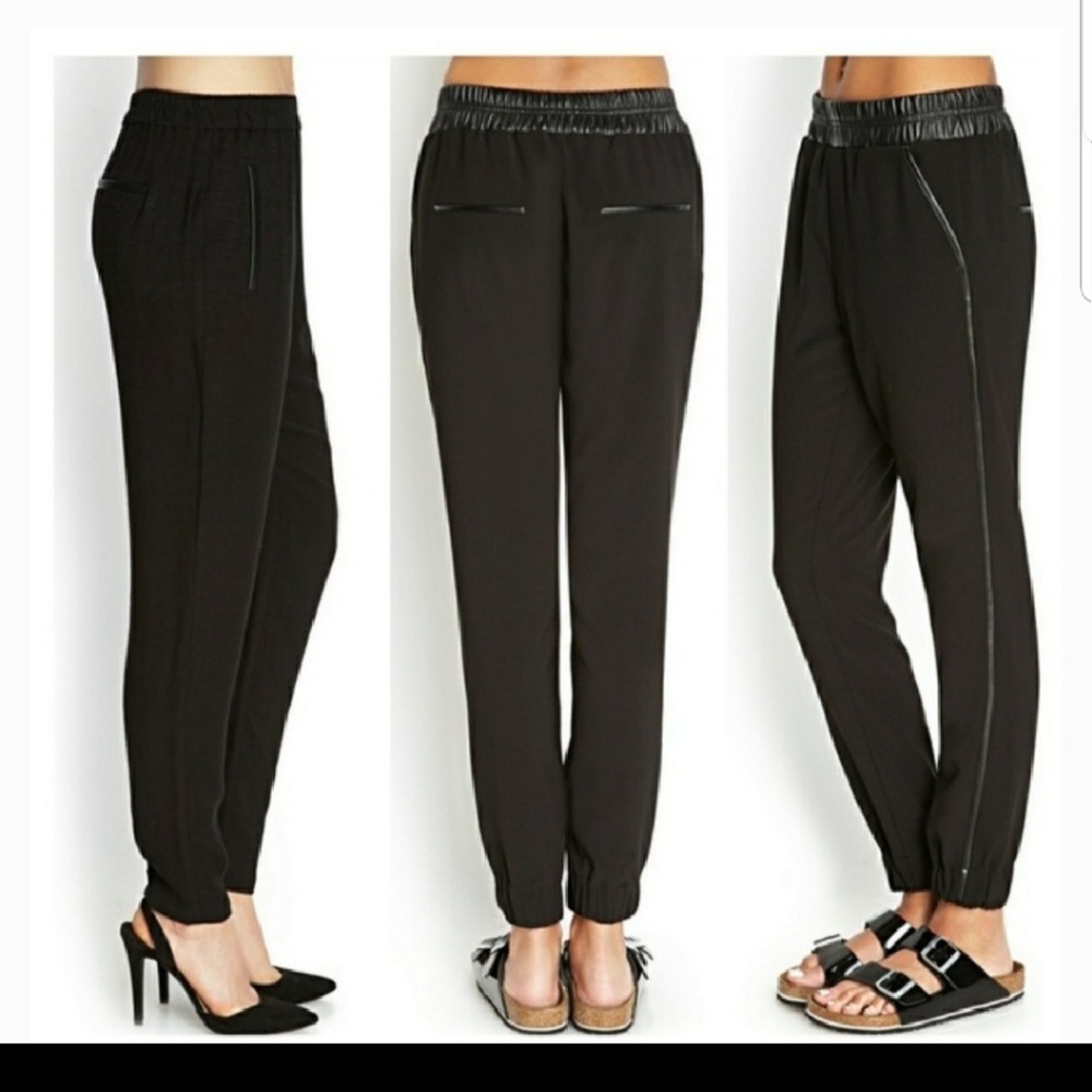 Black jogger w/ faux leather dress pants